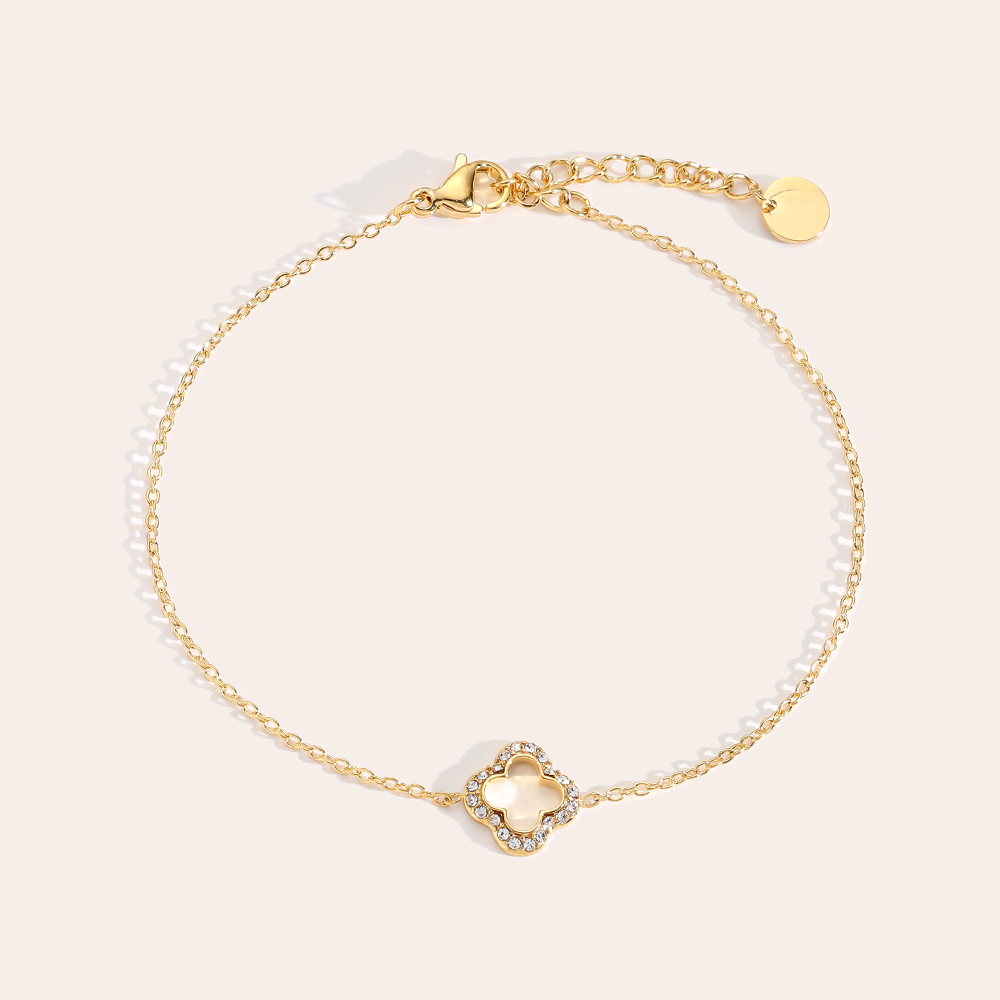 17cm 3D Diamond Hollow Clover Bracelet en acier inoxydable     