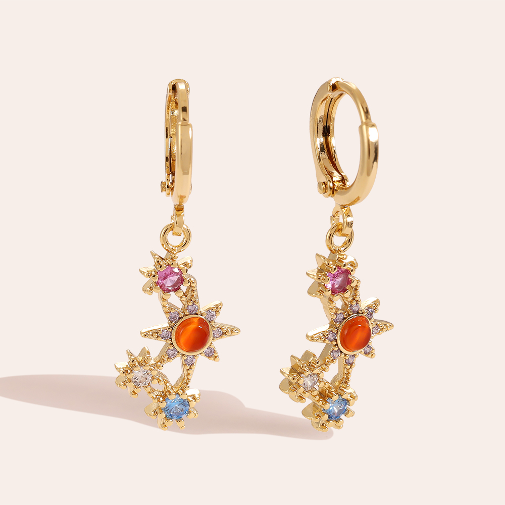 Diamond And Natural Stone Sun Gold-plated Earrings    