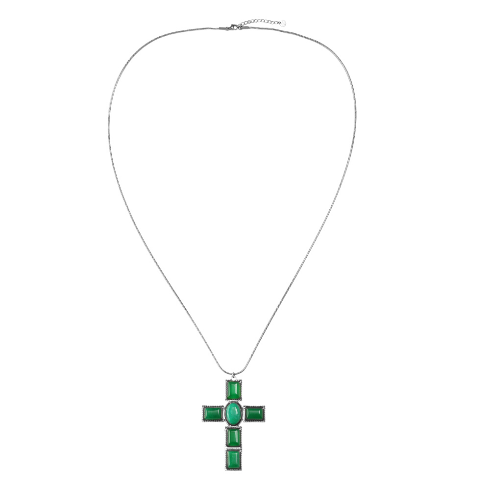 80cm Green Cross stainless steel necklace   