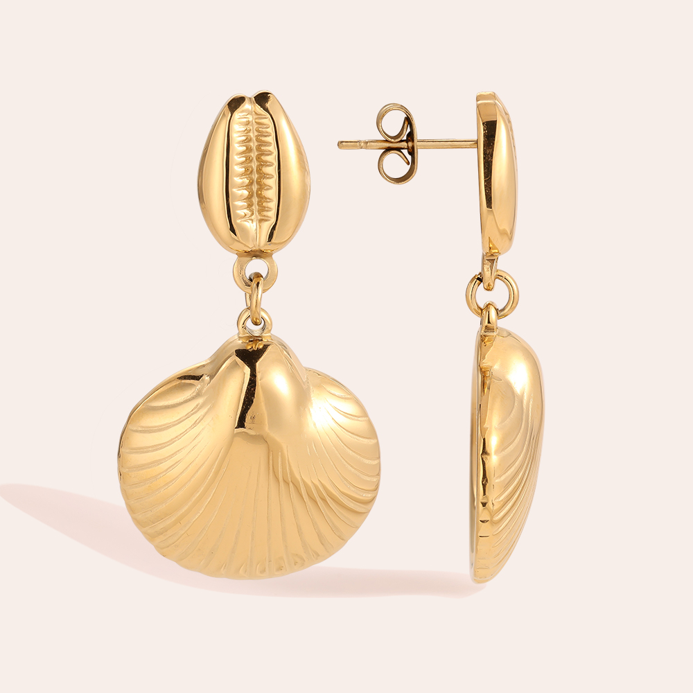 Golden Huge Shell Stainless Steel Earrings        