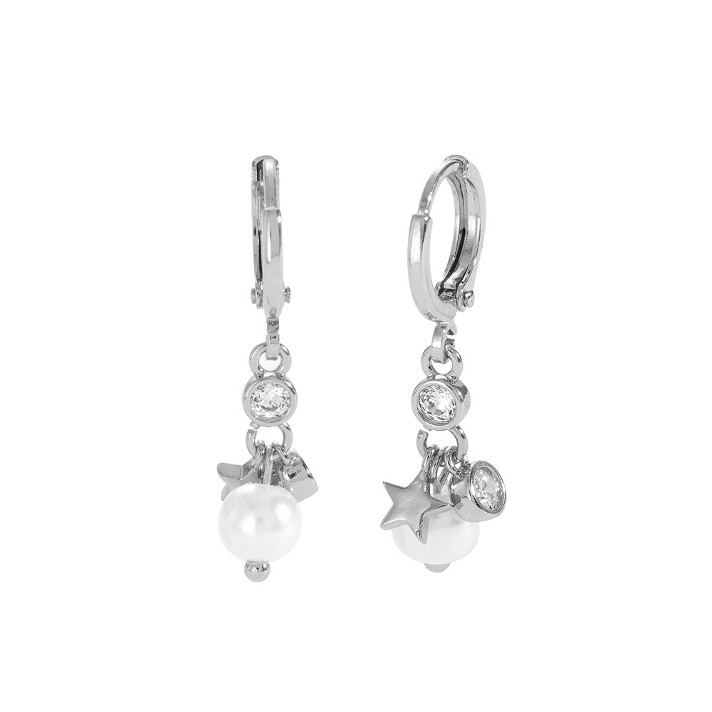 Diamond Pearl And Star Gold Plated Earrings      