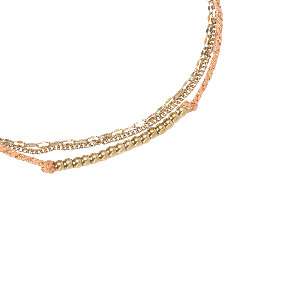 23cm Triple Chain Gold Beads stainless steel anklet 