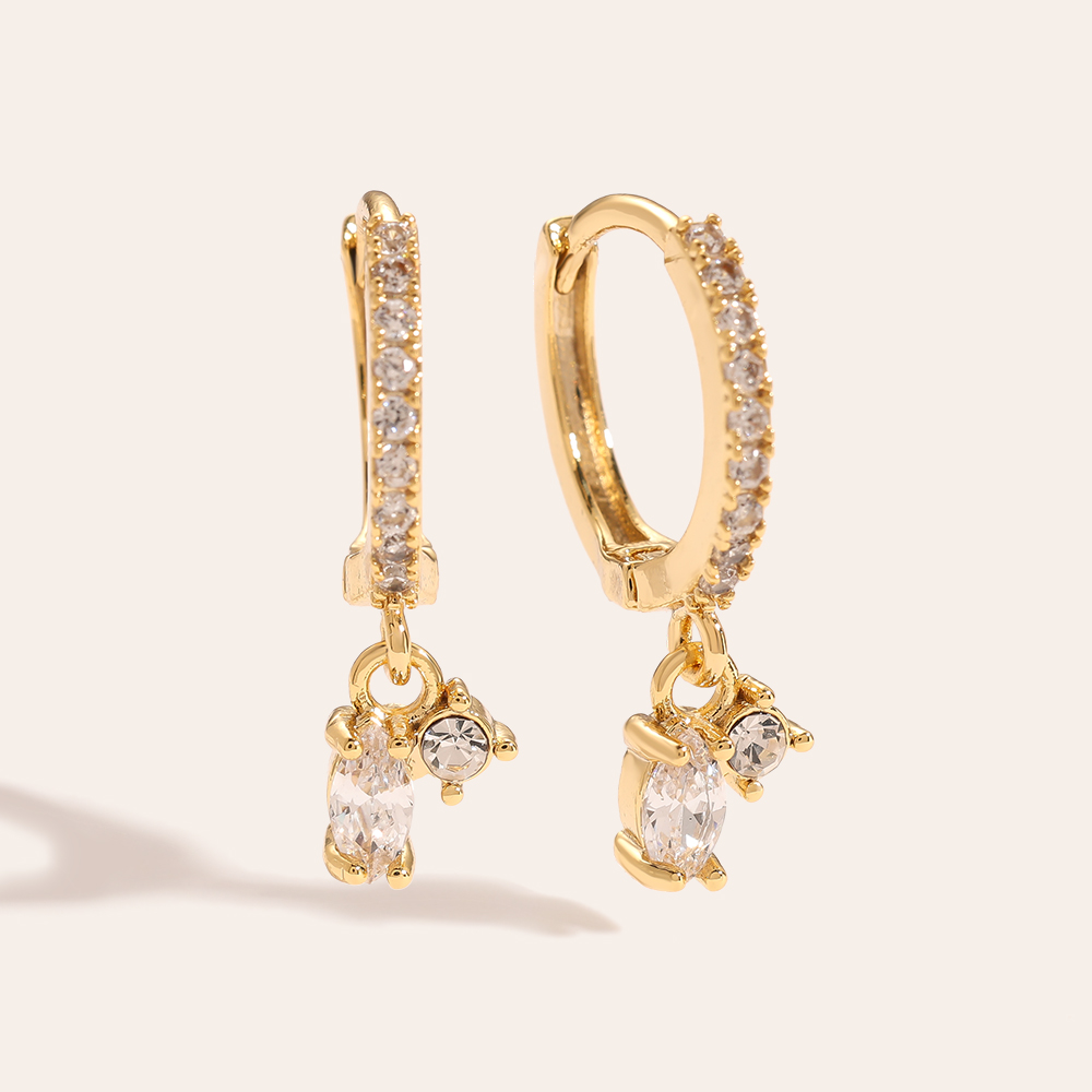 Sparkling Pair Diamond Round Gold-plated Earrings