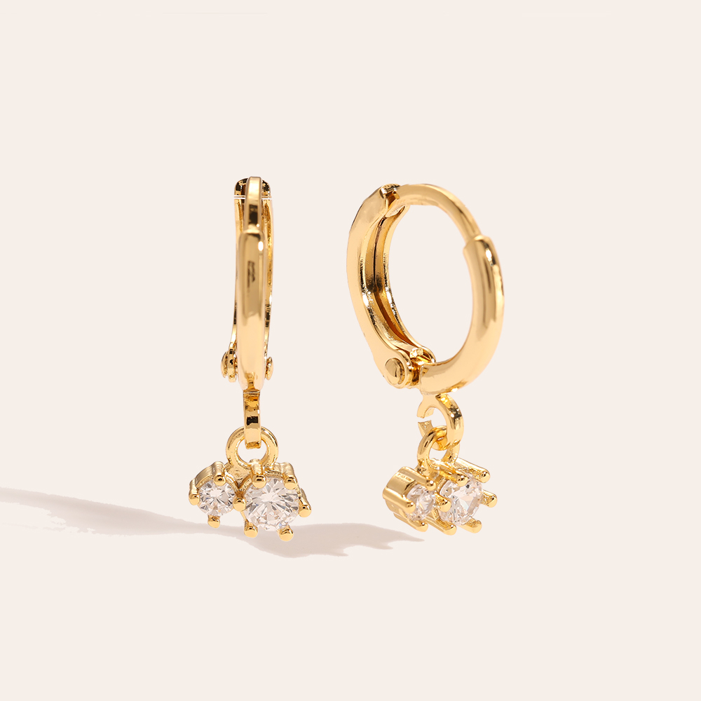 Pair Diamond Round Gold-plated Earrings    