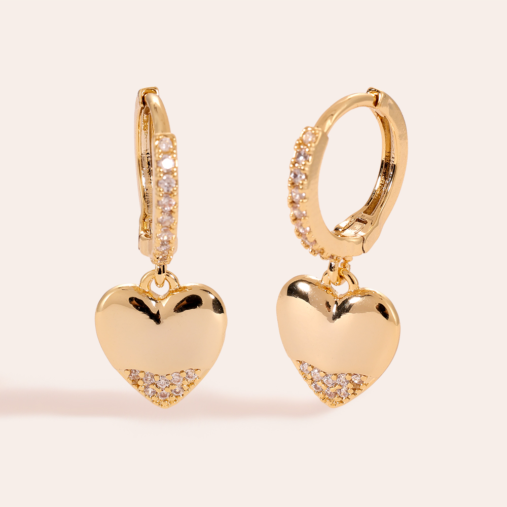 Shining Heart With Diamonds Gold-plated Earrings      