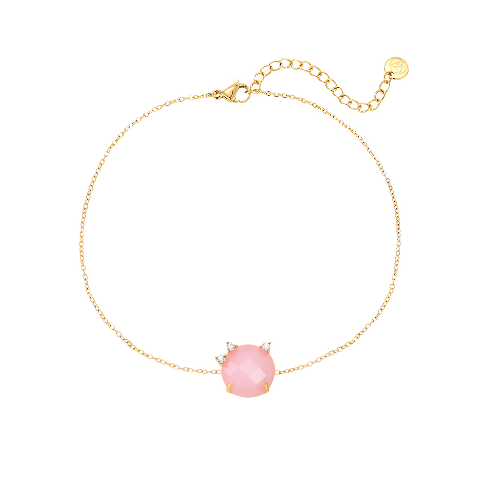 17cm Pink Round Acrylic With Simple Chain Stainless Steel Bracelet  