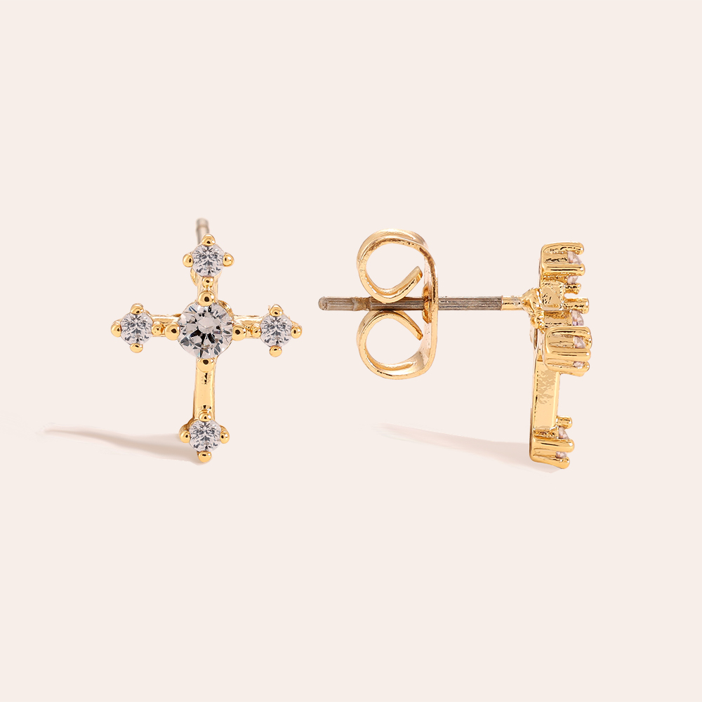  Vintage Cross With Diamonds 2.0 Gold-plated Earrings    