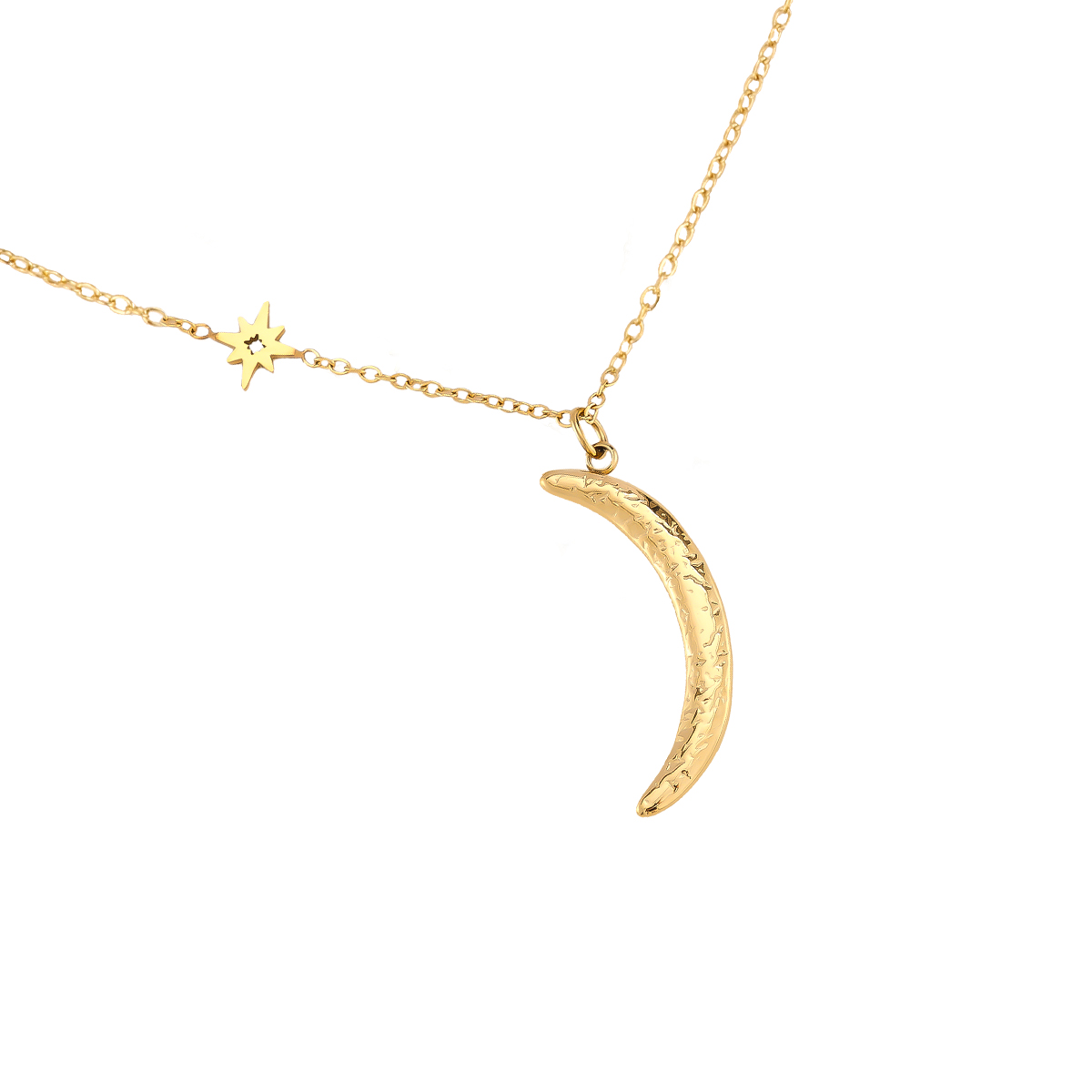 55cm Moon And Star Style Stainless Steel Necklace 