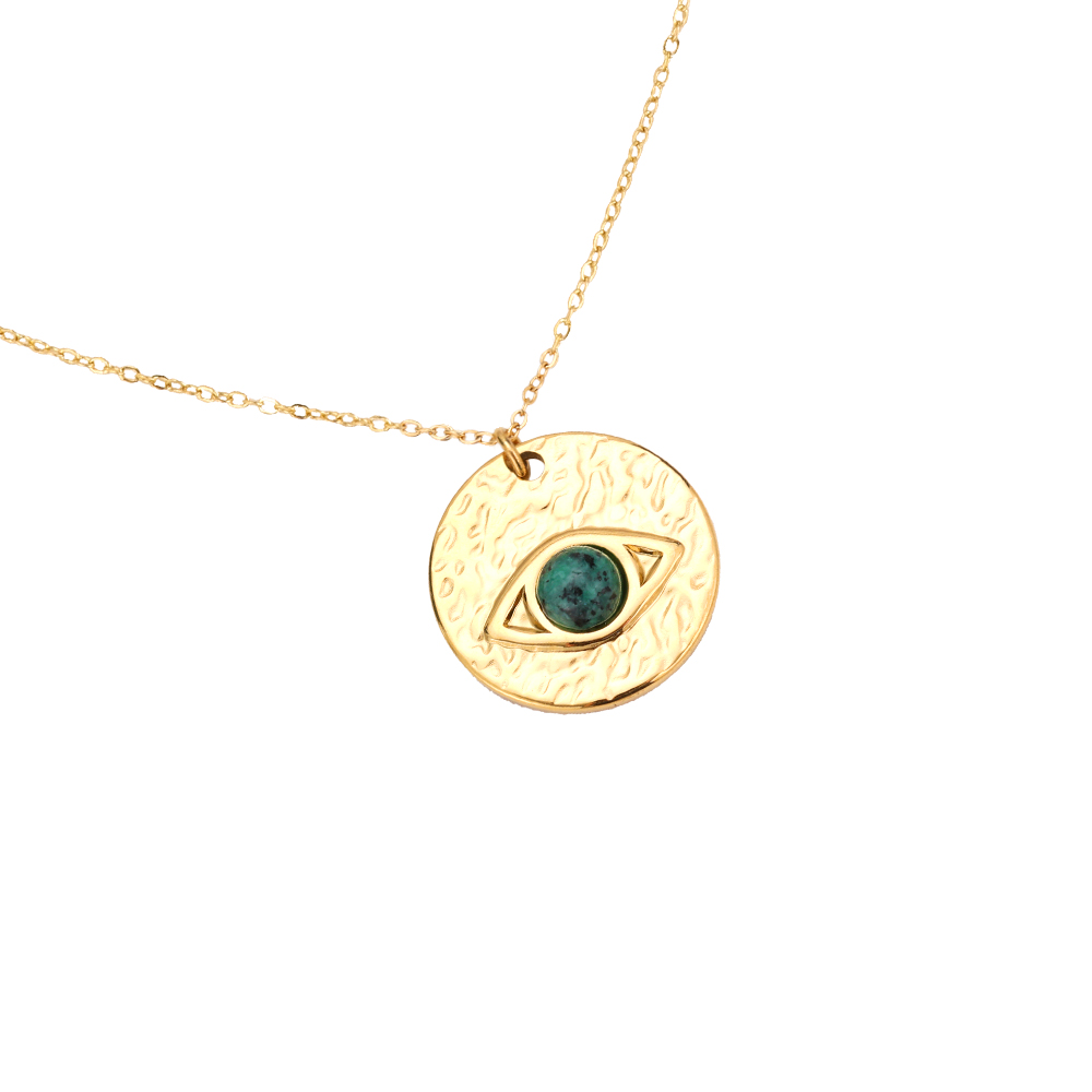 45cm Nature Stone Eye In Plate Simple Chain Stainless Steel Necklace    