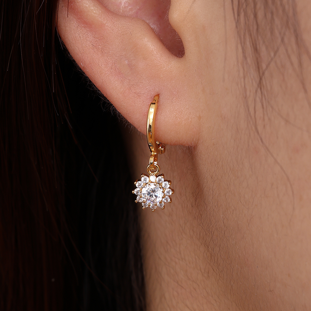 Diamond Sunflower gold-plated earrings   