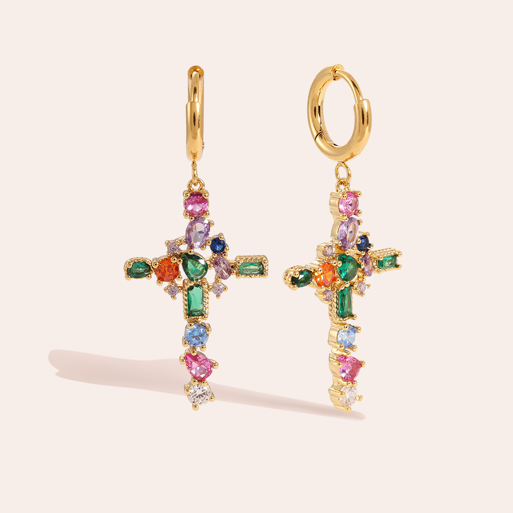 Viarious Color Cross Boucles d'oreilles en acier inoxydable   