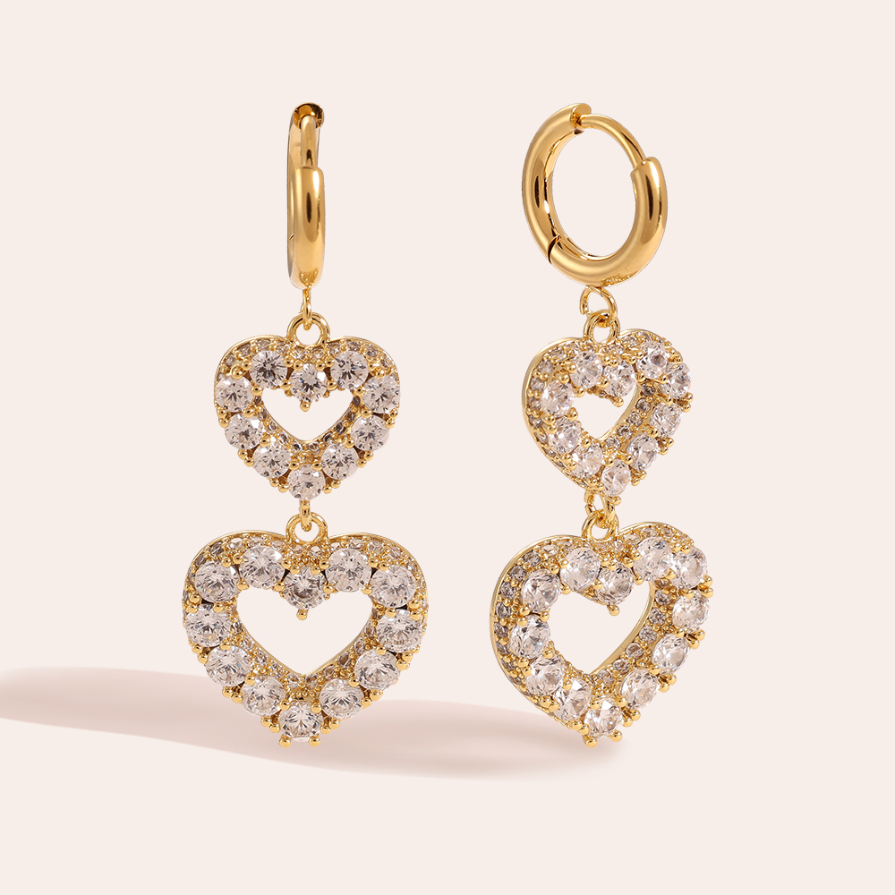 Two Sweet Diamond Hearts Boucles d'oreilles en acier inoxydable     