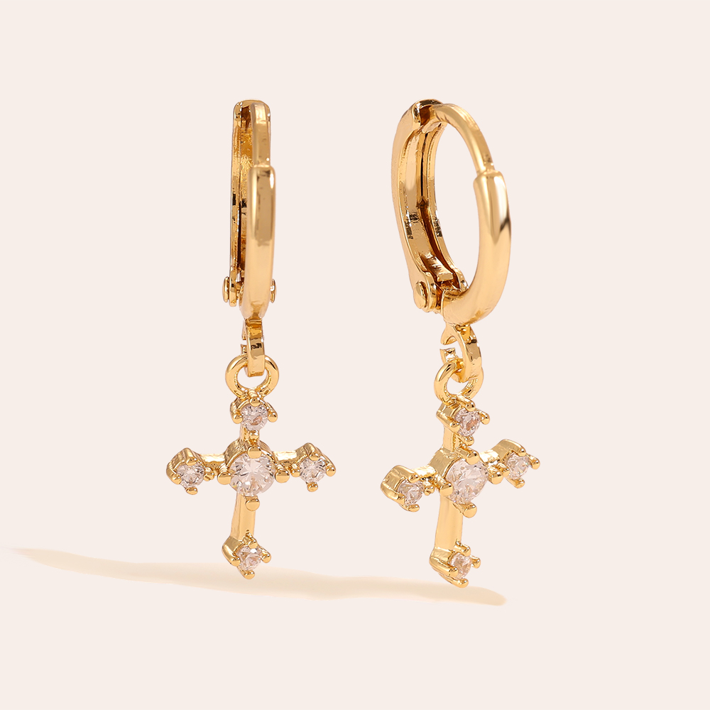 Vintage Cross With Diamonds Gold-plated Earrings   