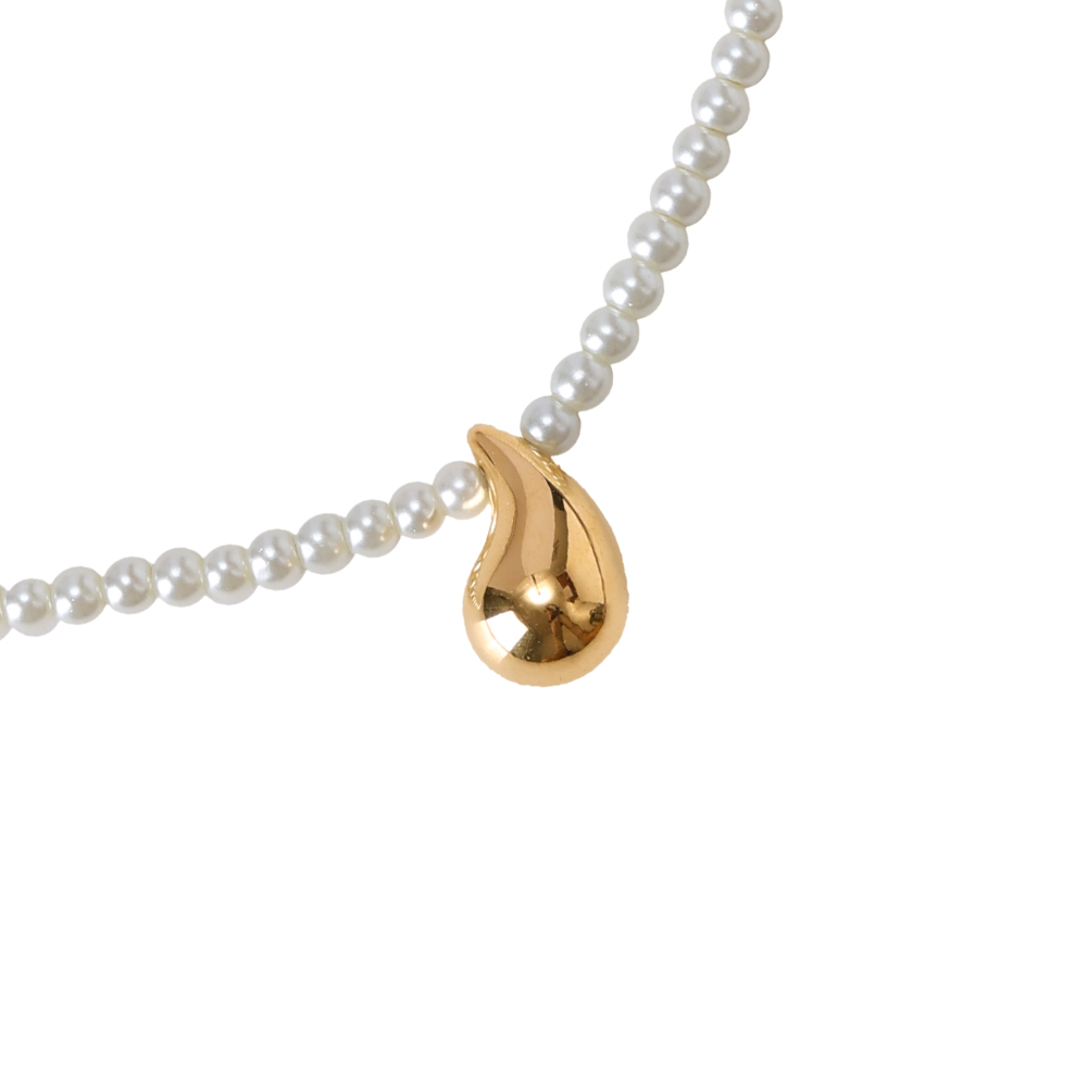 39cm Rupert Drop In Pearl Chain Stainless Steel Necklace     