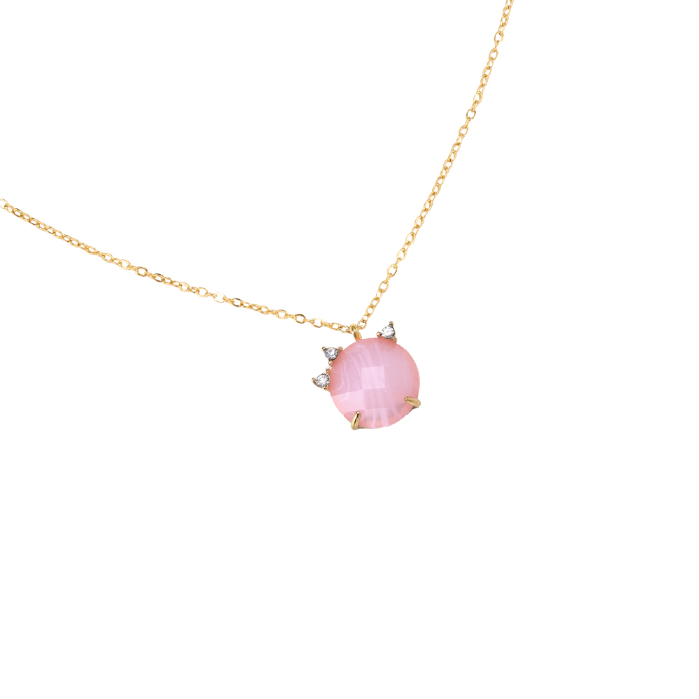 39cm Pink Round Acrylic With Simple Chain Stainless Steel Necklace   