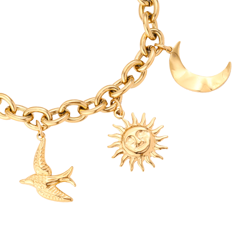 17cm Sun Moon And Dove With Dick Oval Chain Edelstahl Armband  