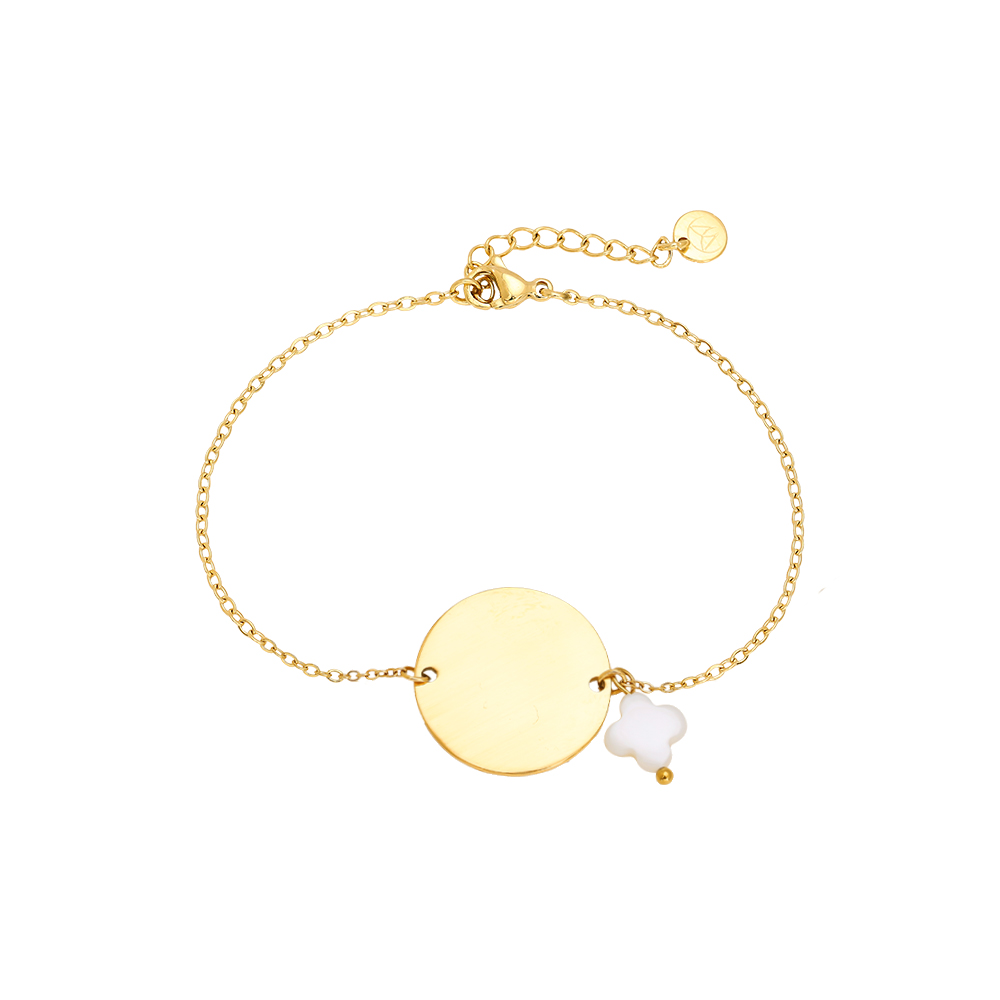 17cm Golden Plate With Clover Stainless Steel Bracelet 