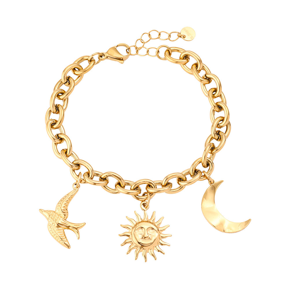 17cm Sun Moon And Dove With Dick Oval Chain Edelstahl Armband  