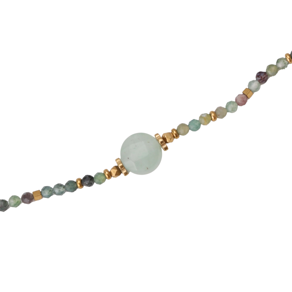 39cm Nature Stone Green Group stainless steel necklace