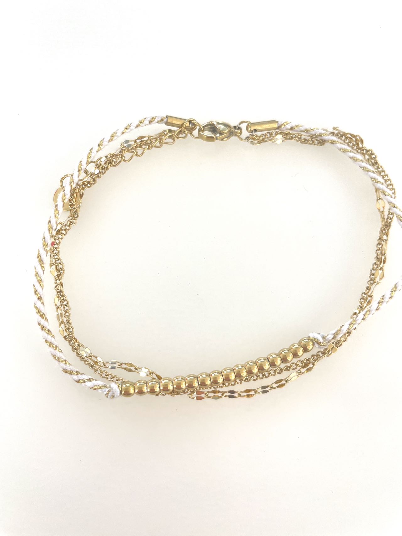 23cm Triple Chain Gold Beads stainless steel anklet 