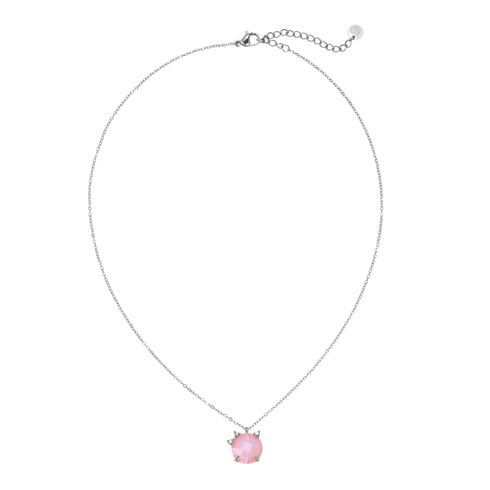 39cm Pink Round Acrylic With Simple Chain Stainless Steel Necklace   