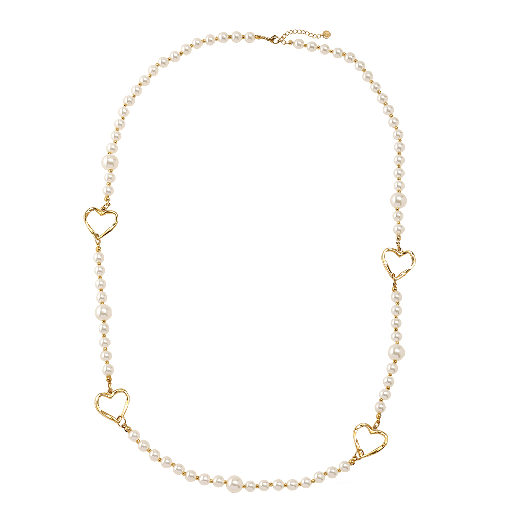 90cm Pearly Heart Chain stainless steel necklace  