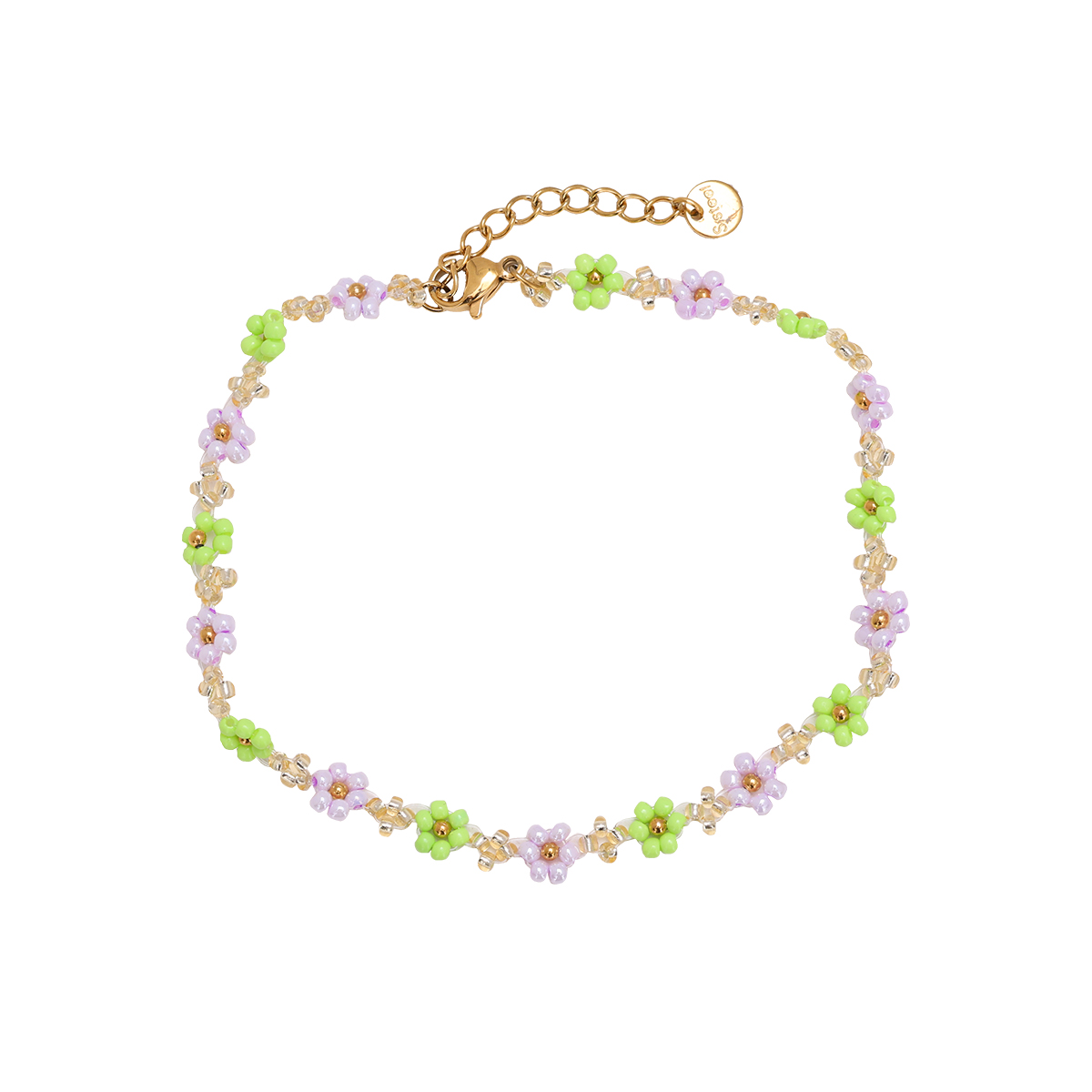 22cm Varitious Colour Flowers With Gold Beads Deco Summer Stainless Steel Anklet