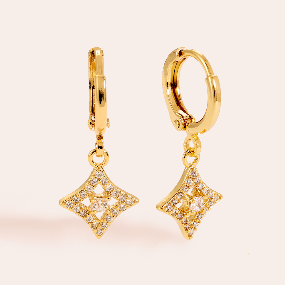 Four Pointed Star Diamonds Gold-plated Earrings    