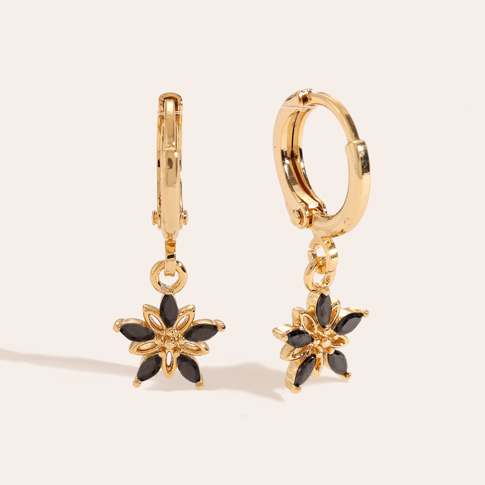 Diamond And Hollow Flower Gold-plated Earrings     