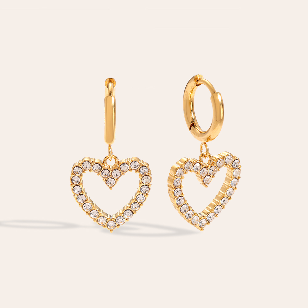 Single Diamond Hollow Heart Boucles d'oreilles en acier inoxydable   