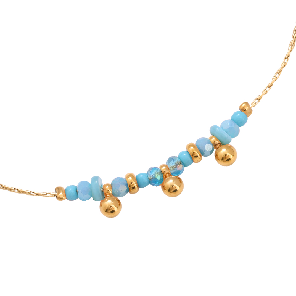 17cm Mini Golden Balls And Nature Stone With Golden Simple Thin Chain Stainless Steel Bracelet        