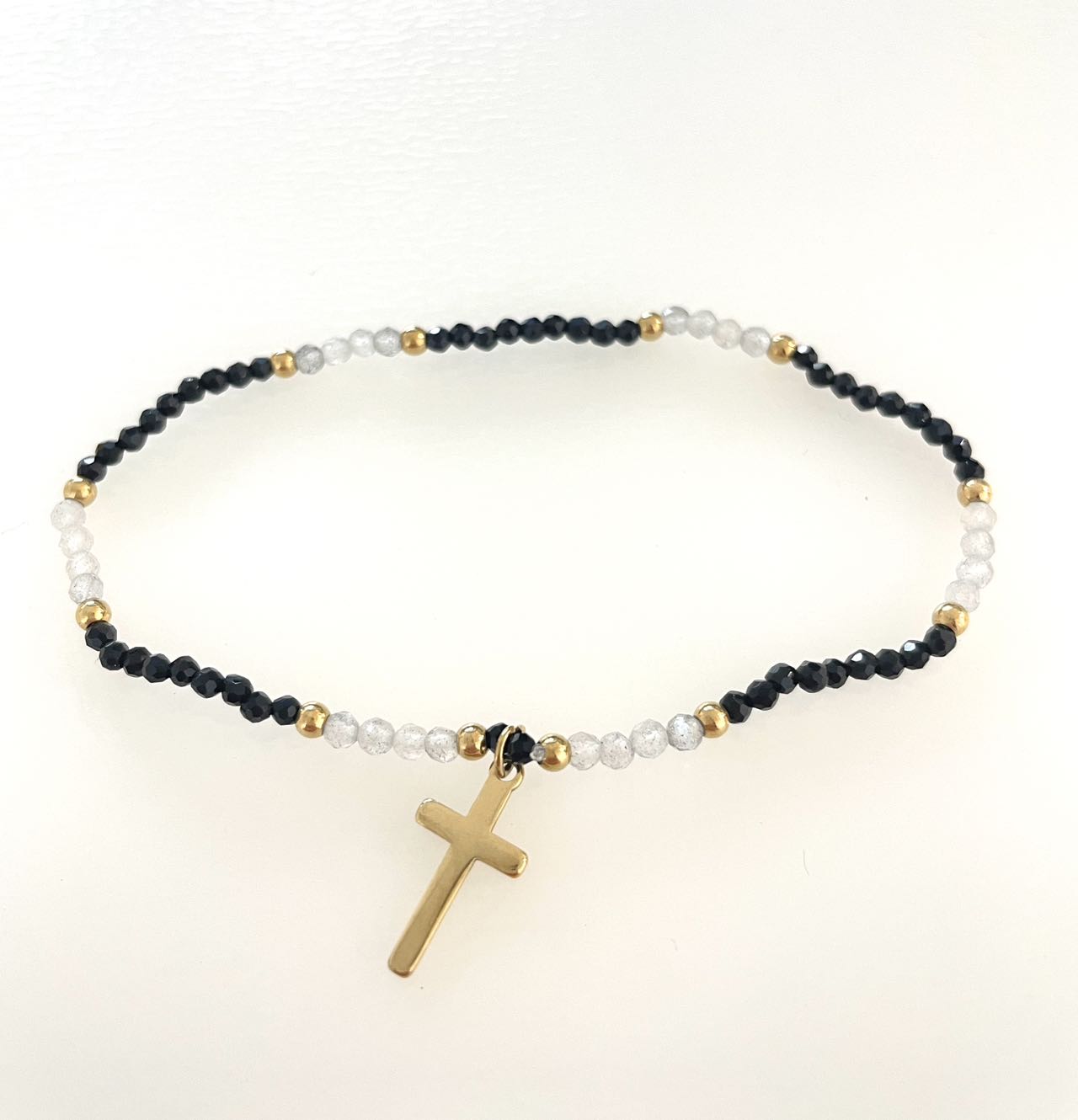17cm Mini Nature Stone With Gold Cross Stainless Steel Bracelet