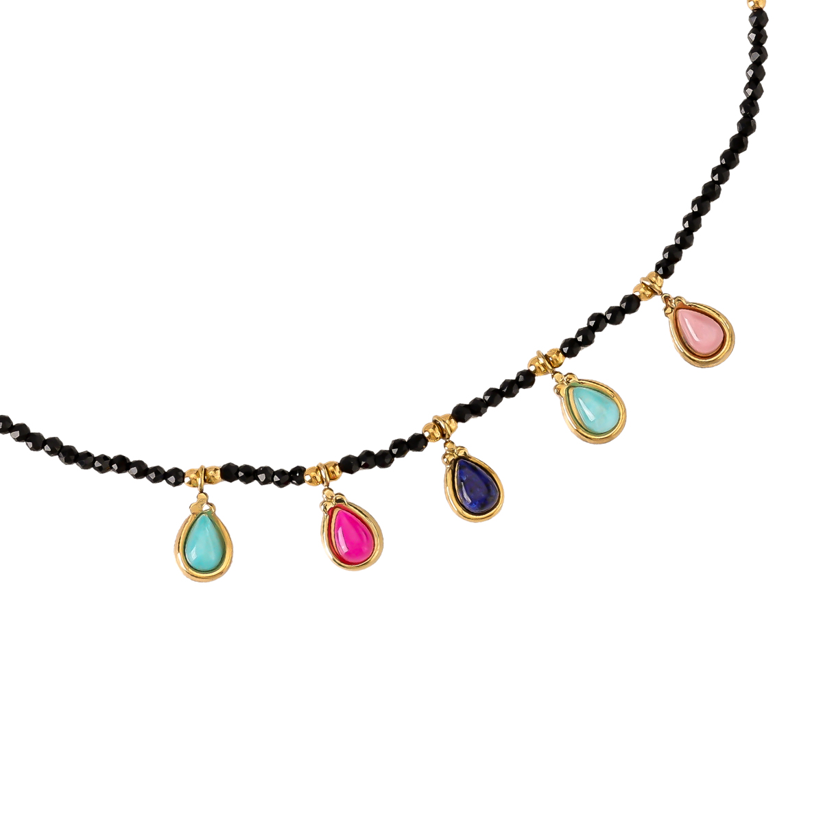 35cm Multi Color Drops In Black Natural Stone Chain Edelstahl Choker     