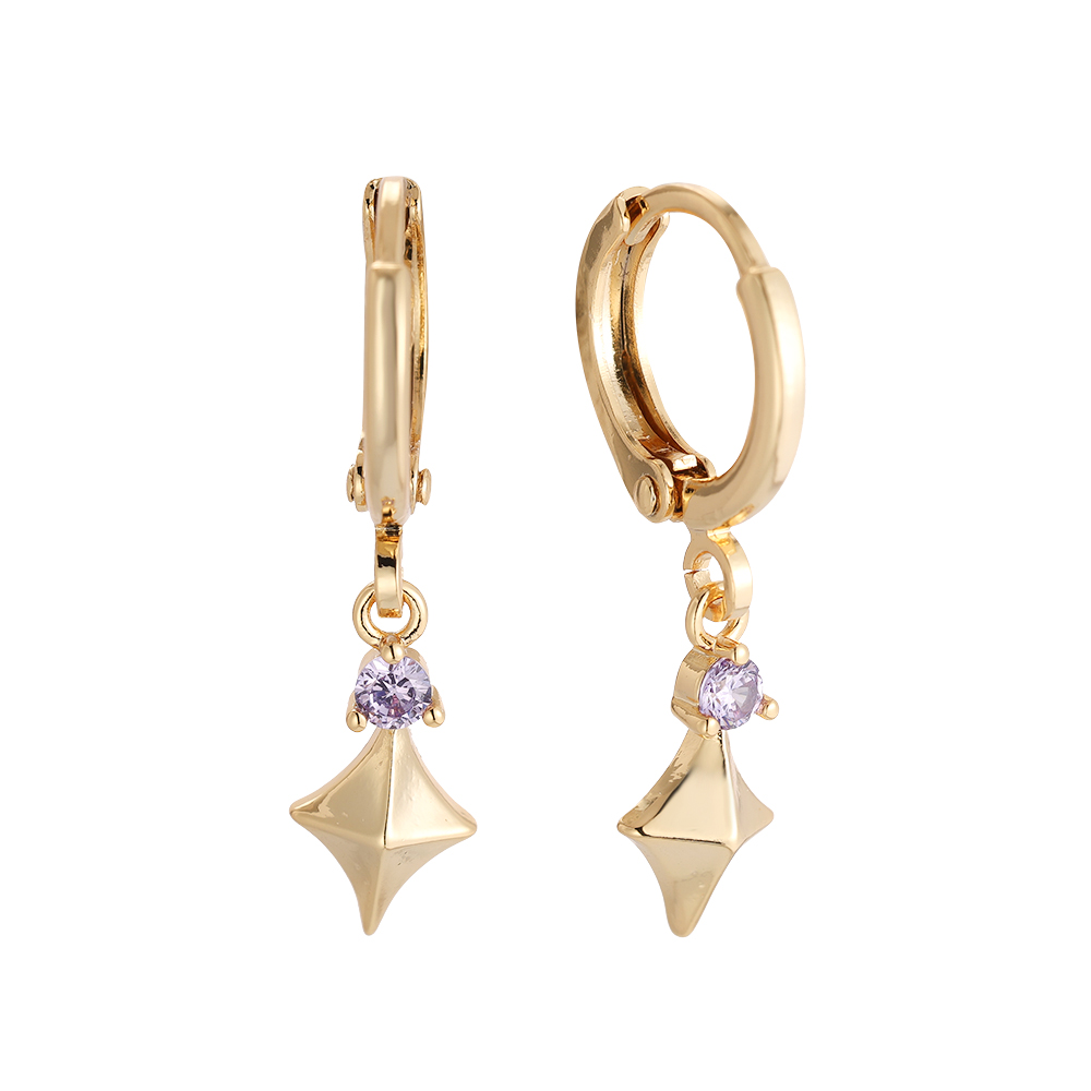 Four Pointed Star With Mini Diamond Gold-Plated Earrings     