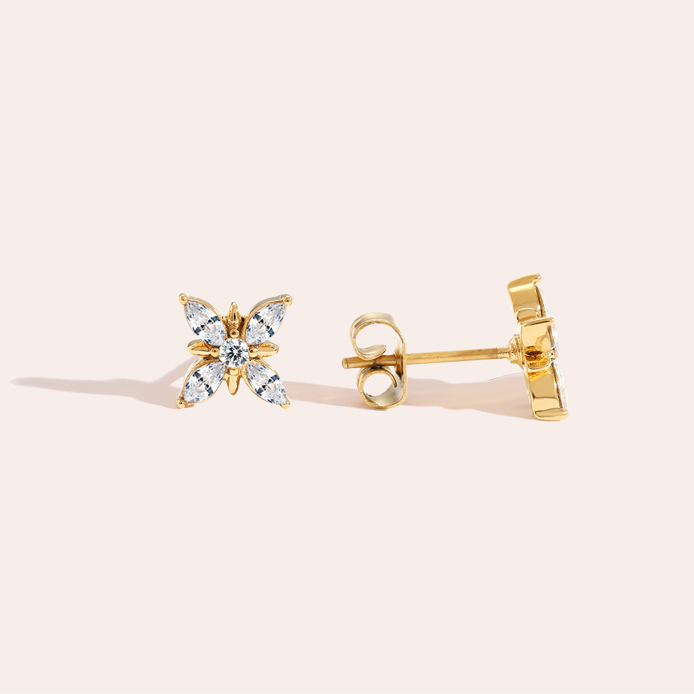 Diamond Shape Flower Boucles d'oreilles en acier inoxydable 