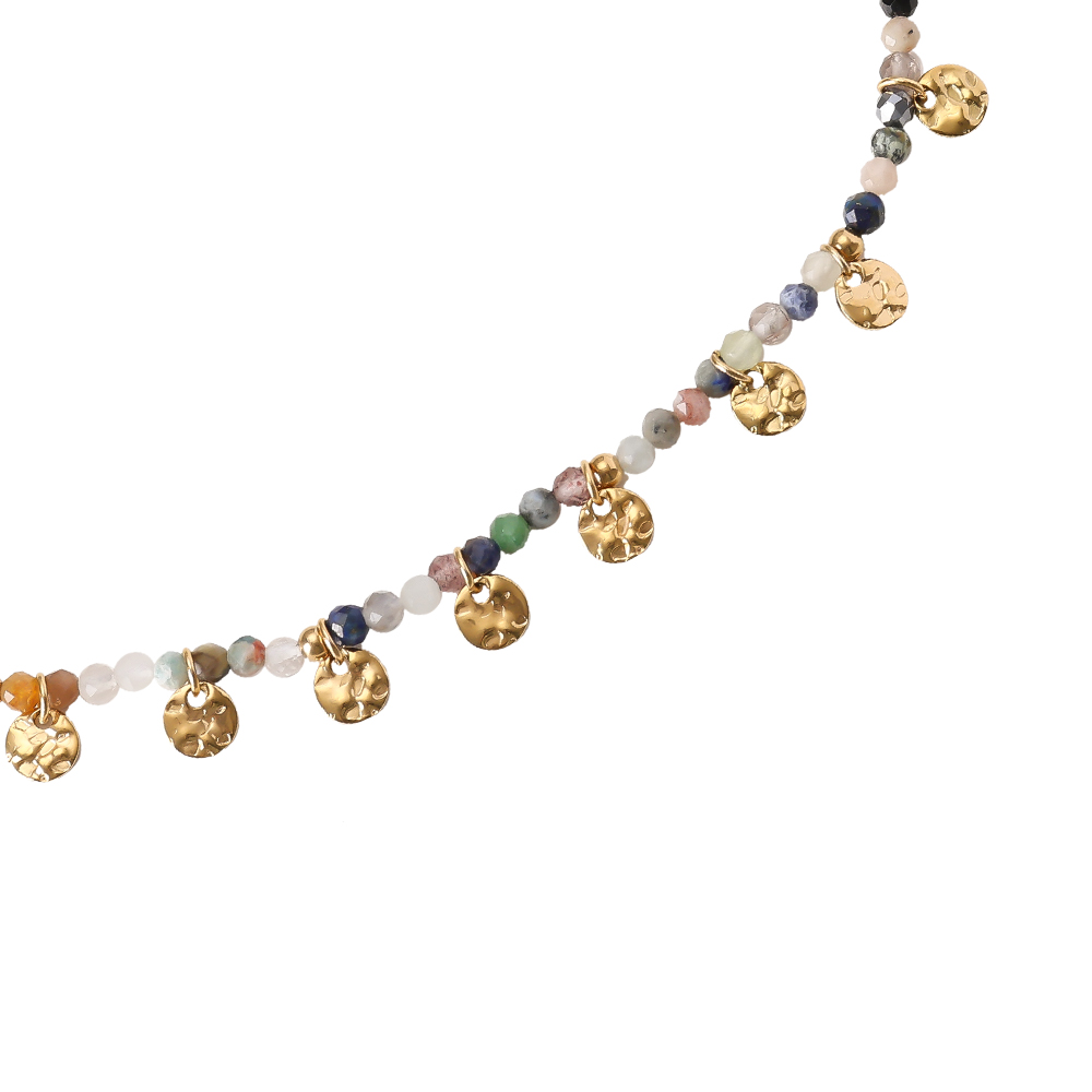 33cm Golden Plate In Multi Colour Natural Stone Chain Stainless Steel Choker     