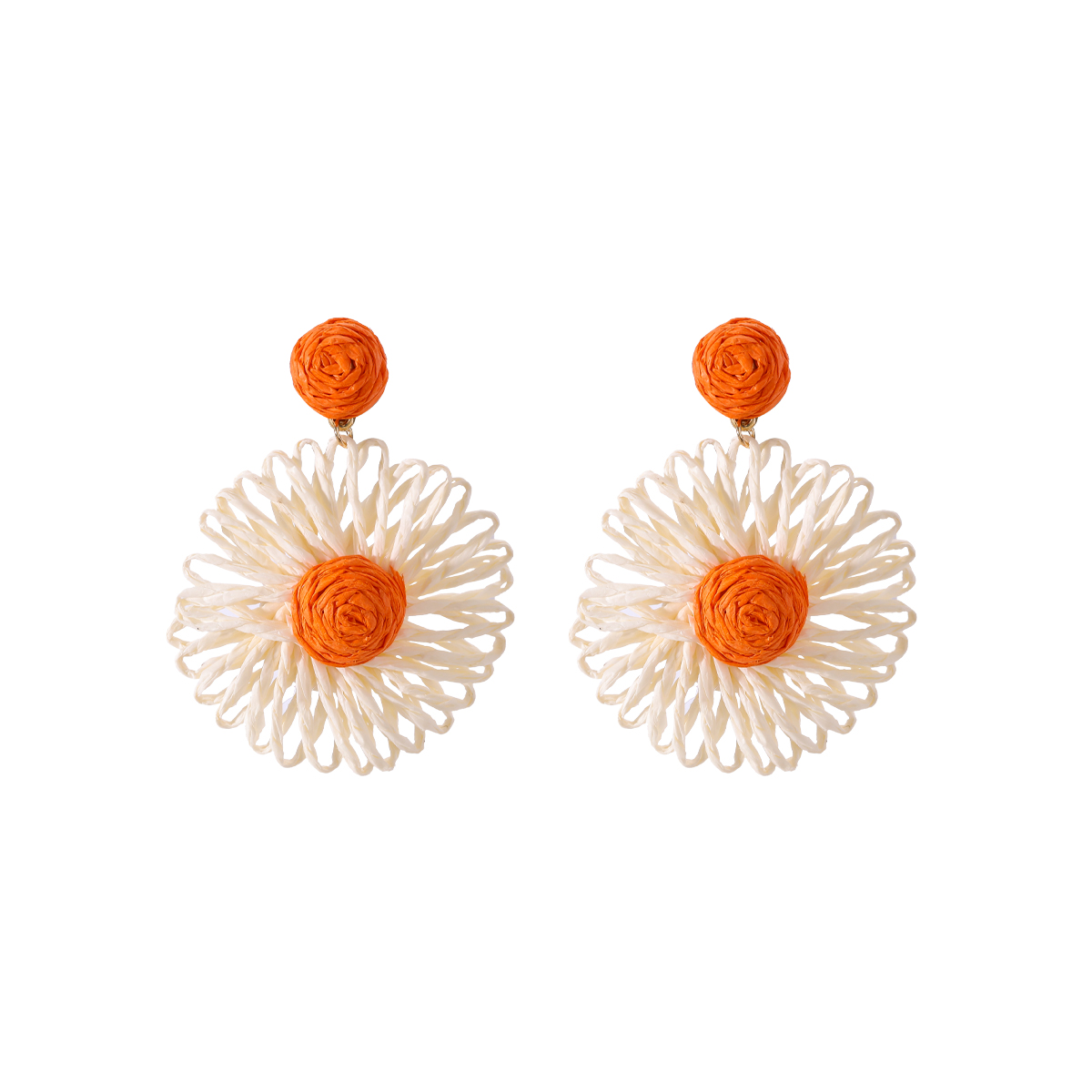 Summer Beach Style Raffia Daisy stainless steel earrings