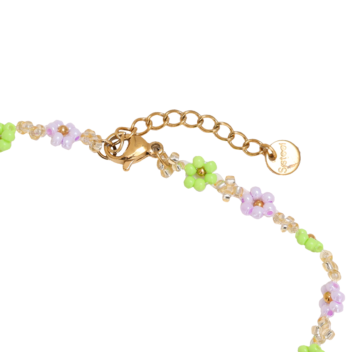 22cm Varitious Colour Flowers With Gold Beads Deco Summer Stainless Steel Anklet