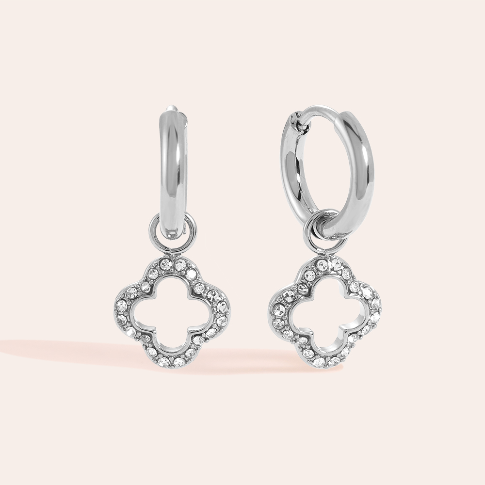 3D Diamond Hollow Clover stainless steel earrings 