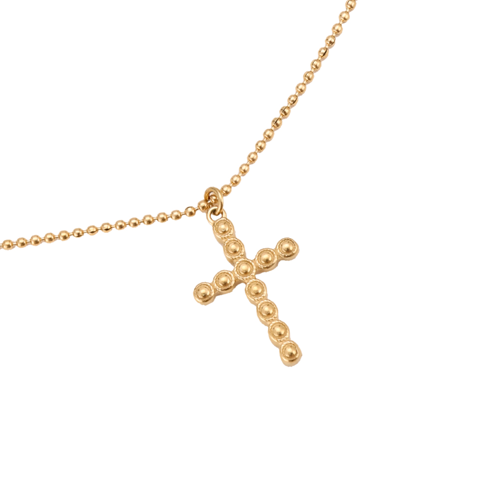 38cm A Cross Made Of Round Balls Stainless Steel Necklace   