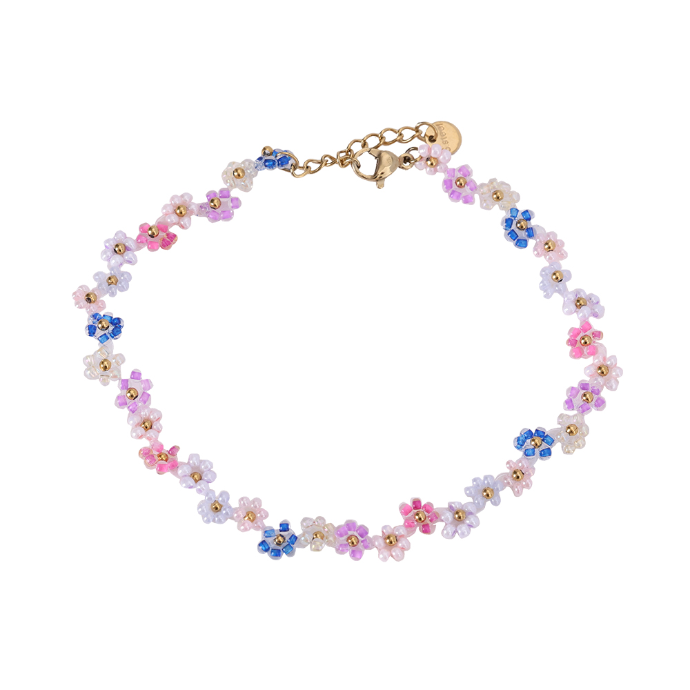 22cm Only Varitious Colour Beads Flowers Summer stainless steel anklet  