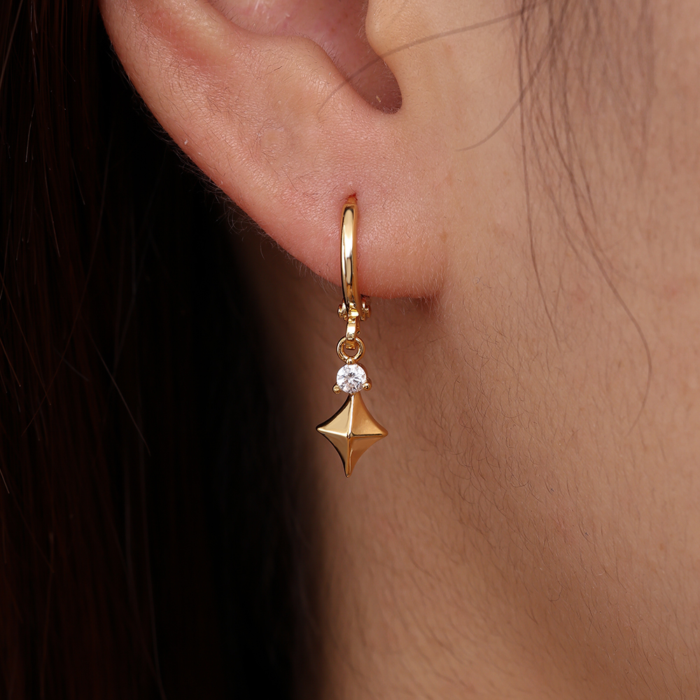 Four Pointed Star With Mini Diamond Gold-Plated Earrings     