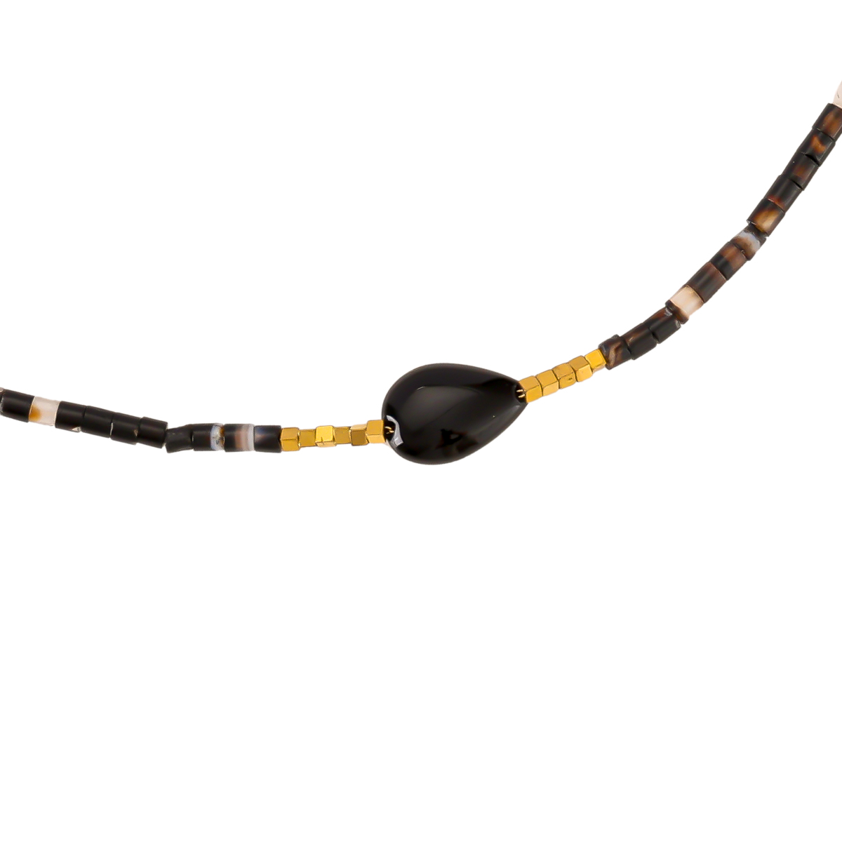 33cm Natural Stone And One Black Drop With Simple Chain Stainless Steel Choker   