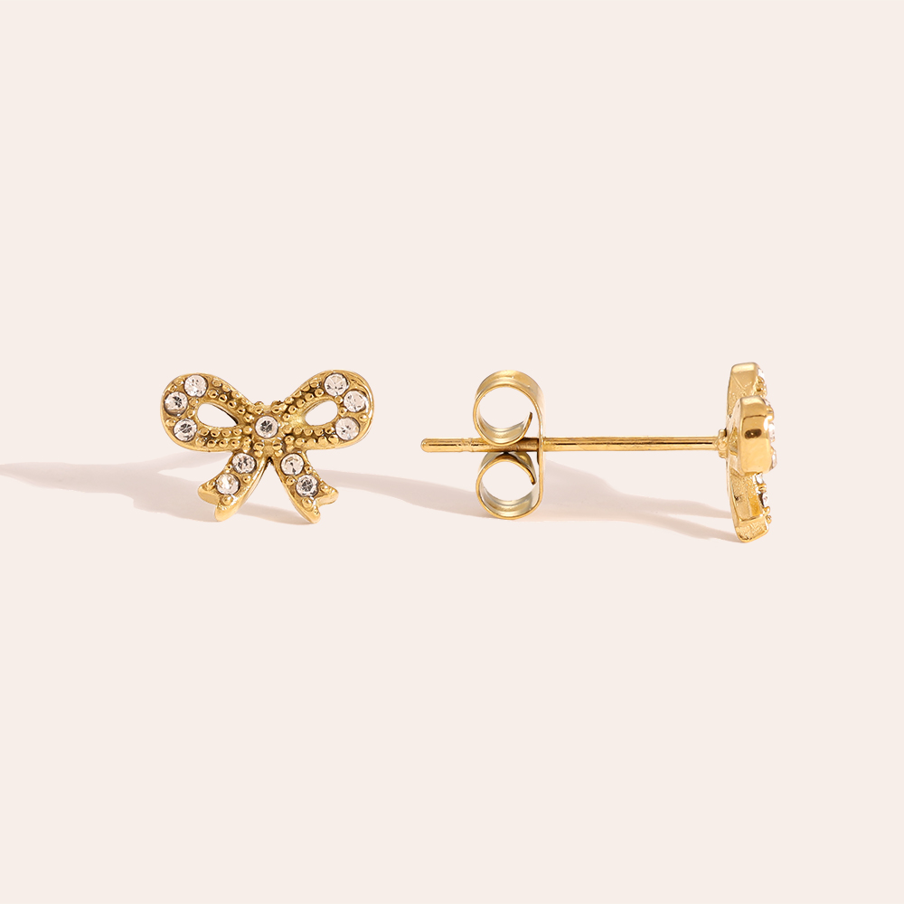 Sweet Bowtie With Diamonds Boucles d'oreilles en acier inoxydable  