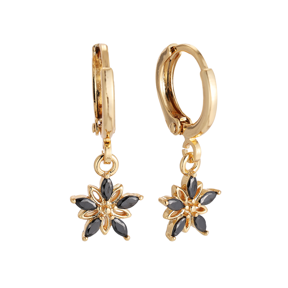 Diamond And Hollow Flower Gold-plated Earrings     