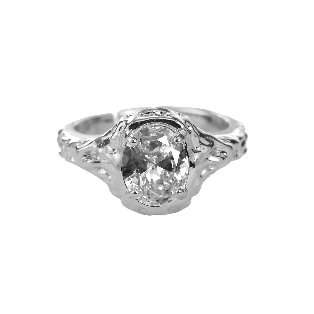 Big Diamond Oval Lava stainless steel ring    