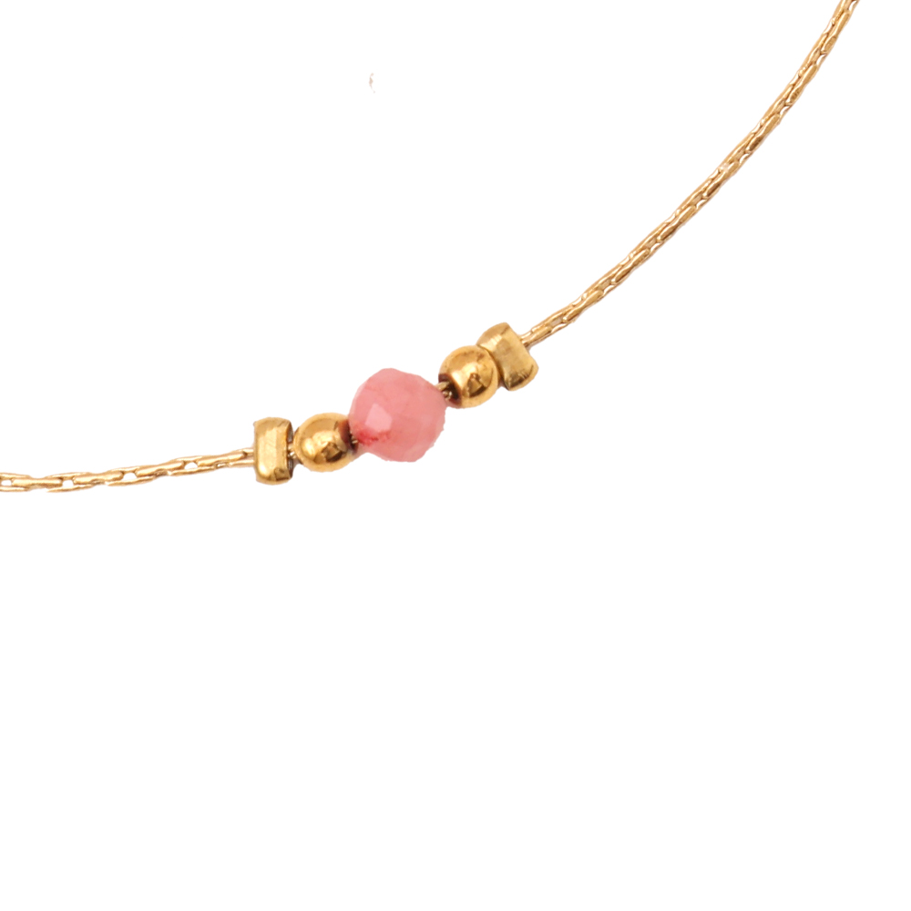 17cm Nature Stone With Golden Beads Simple Chain Stainless Steel Bracelet      