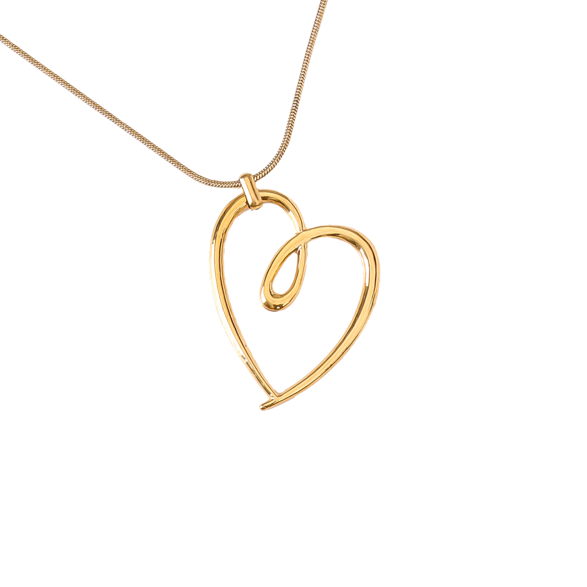 90cm Doodle Heart Simple Chain stainless steel necklace  