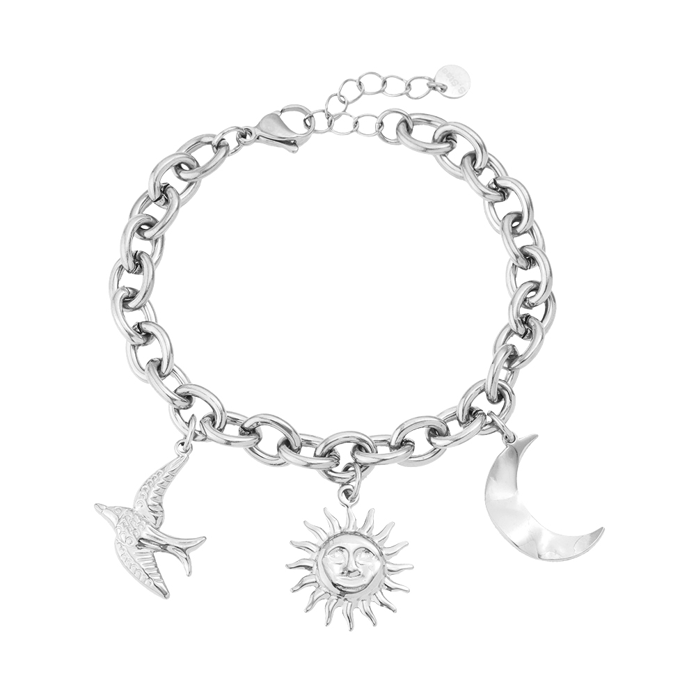 17cm Sun Moon And Dove With Dick Oval Chain Stainless Steel Bracelet  