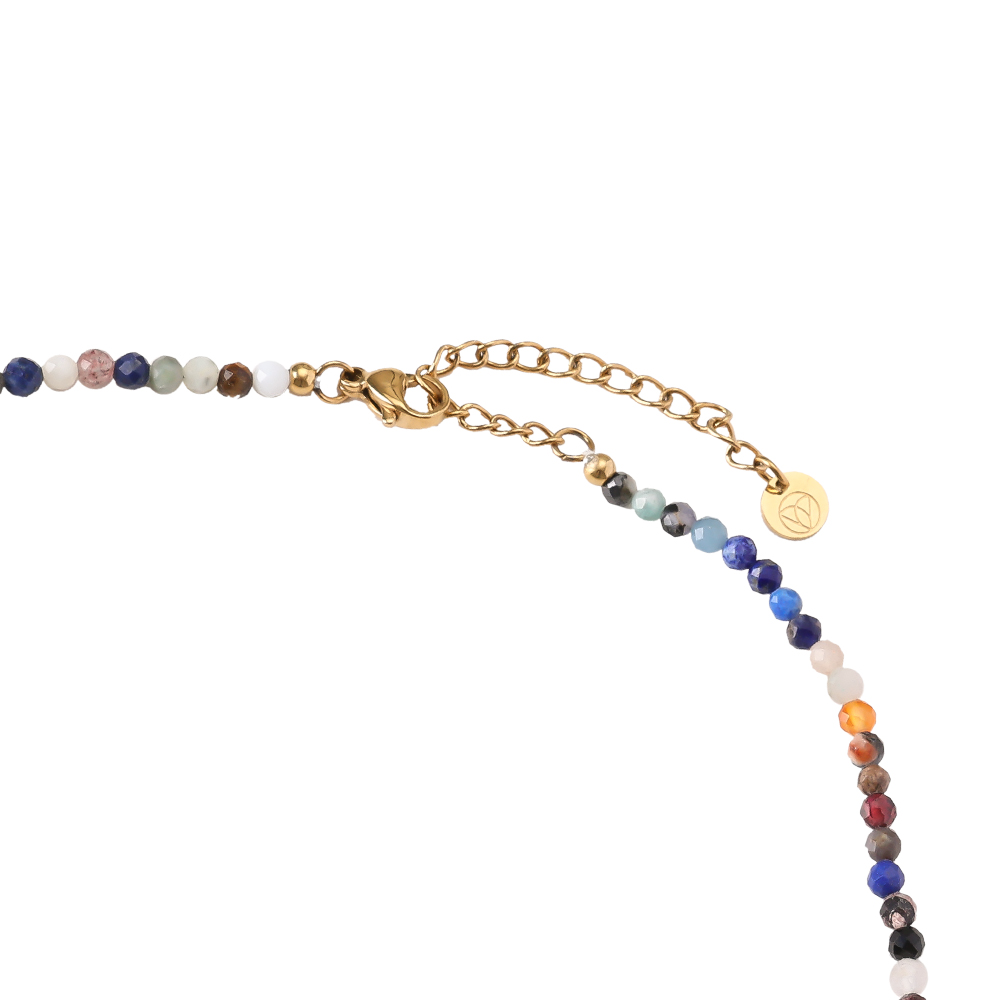 33cm Golden Plate In Multi Colour Natural Stone Chain Stainless Steel Choker     